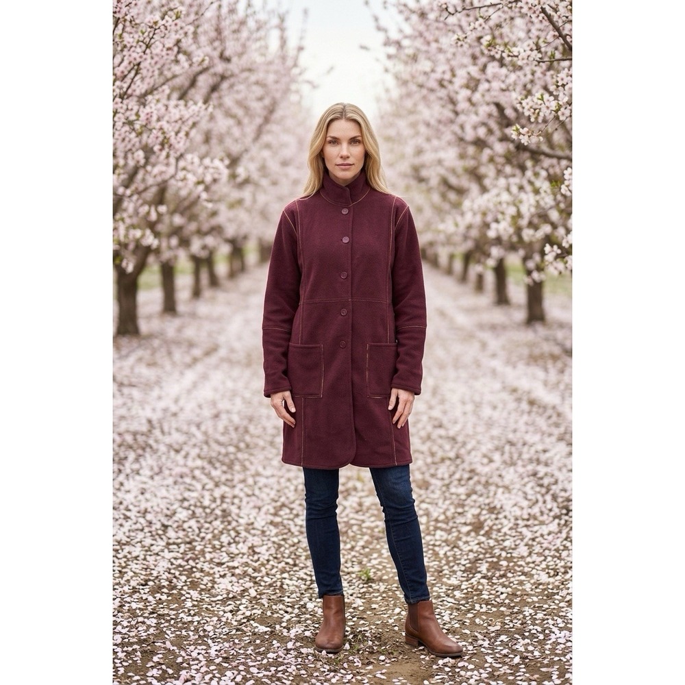 Susan Graver Long Fleece Coat  Reversible Buttons Front